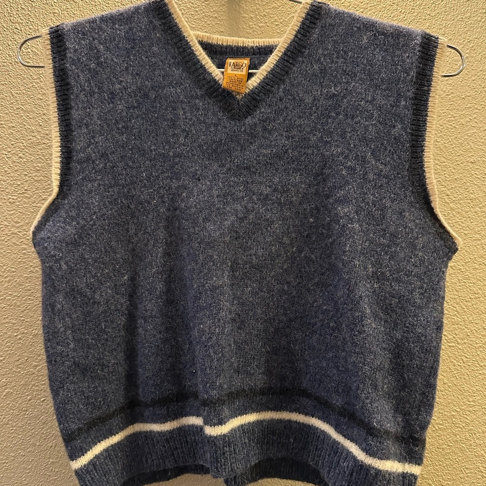 Cozy V-Neck Sweater Vest in Blue and Cream
